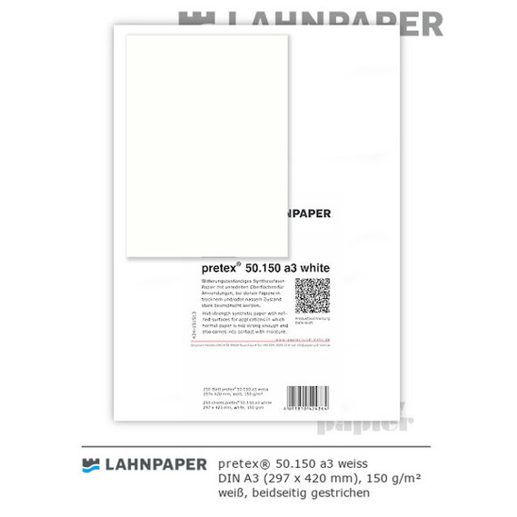 Synthesefaserpapier pretex 50.150 weiß | DIN A3 | 150 g | 250er Pack