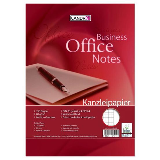 LANDRÉ Office A3/A4 Kanzleipapier | kariert mit weißem Rand rechts | 250 Bögen