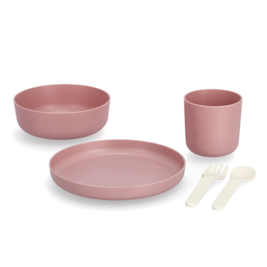 5-teiliges Kinder-Geschirr-Set aus Kunststoff in Rosé - Ø18 cm, Ø14 cm, Ø8x8 cm