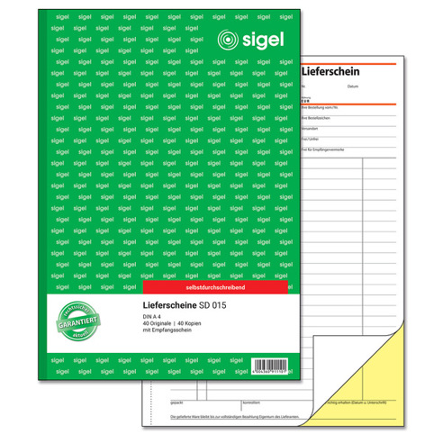 Lieferschein Vordruck mit Empfangsschein - A4, selbstdurchschreibend, 2 x 40 Blatt - 1. und 2. Blatt bedruckt