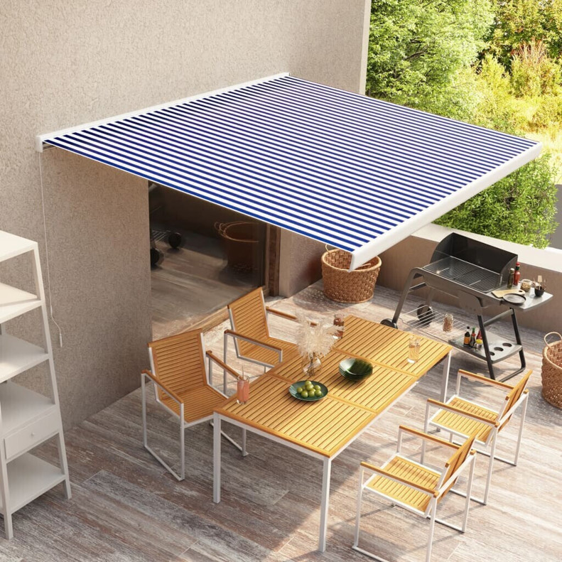 vidaXL Manuelle Kassetten-Markise 350 x 250 cm in Blau/Weiß - Ideal für Terrasse und Balkon