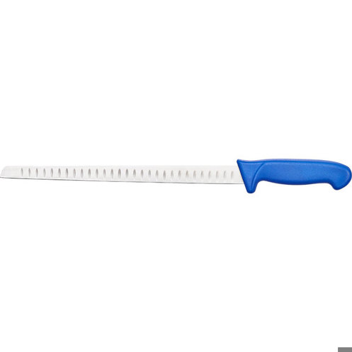 Premium HACCP Lachsmesser mit blauen Griff – Edelstahlklinge 31 cm, Wellenschliff