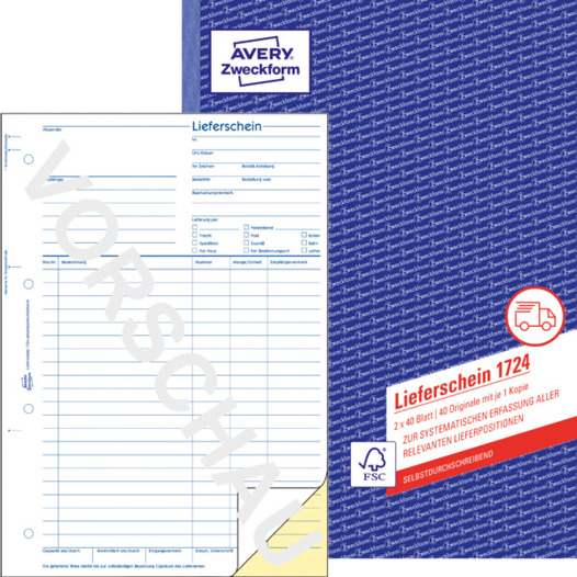 Lieferschein A4 - 210 x 297 mm, 2 x 40 Blatt/Buch