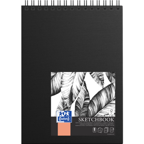 Oxford A4 Sketchbook - Spiralbindung - 50 Blatt - 100g/m² - Schwarzes Hardcover