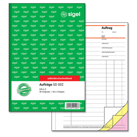 Auftragsformular A5 | Selbstdurchschreibend | 3 x 40 Blatt | 1., 2. und 3. Blatt bedruckt