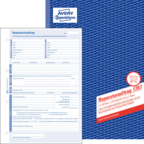 Auftragsformular A4 - 210 x 297 mm - 2 x 40 Blatt