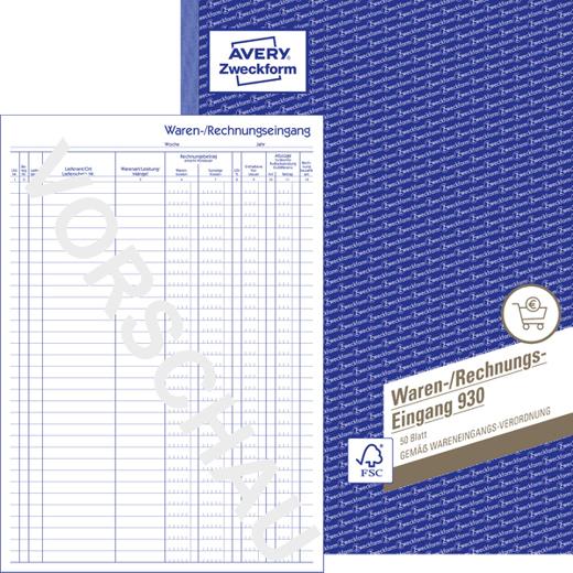 Wareneingangsbuch A4 - 50 Blatt, 210 x 297 mm