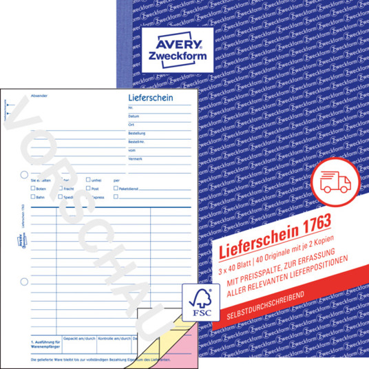 Lieferscheine A5 mit Preisspalte | 148 x 210 mm | 120 Blatt (3 x 40 Blatt/Buch)