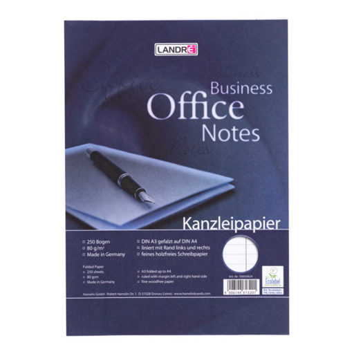 LANDRÉ Office A3/A4 Kanzleipapier | liniert mit Rand links und rechts | 250 Bögen