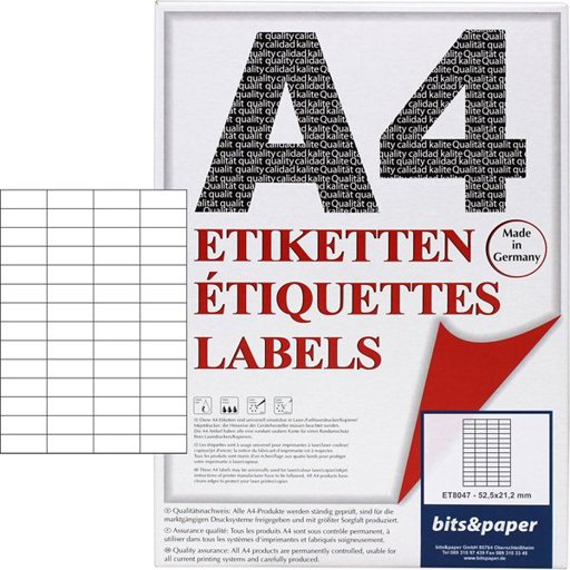 bits&paper Universal-Etiketten | 52,5 x 21,2 mm auf A4 | 100 Blatt = 5600 Etiketten | Größe identisch mit Avery Zweckform 3668 | Herma 4273