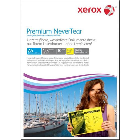 Synthetikpapier Xerox Premium NeverTear | DIN A4 | 123 -µm | neongelb | 1 Paket = 10 Blatt