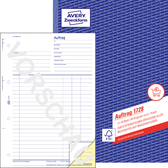 A4 Auftragsformular - 210 x 297 mm - 2 x 40 Blatt pro Buch